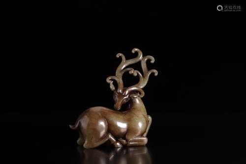 HETIAN JADE CARVED 'DEER' RECUMBENT FIGURE