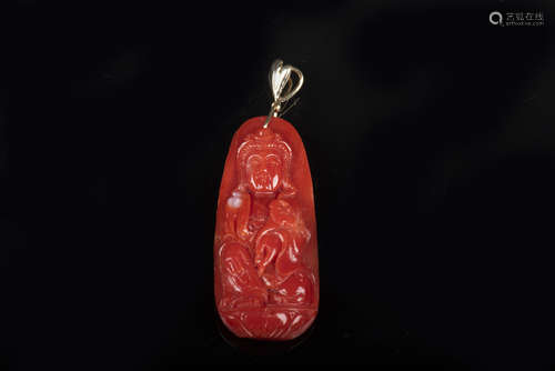 RED CORAL CARVED 'GUANYIN' PENDANT