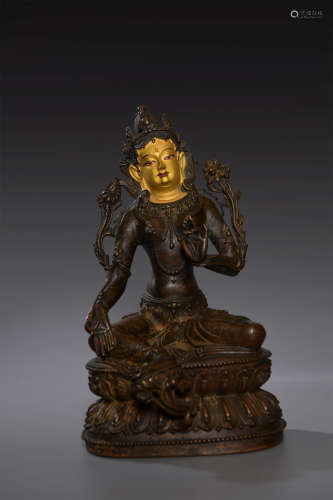 A CHINESE ALLOY COPPER TARA STATUE