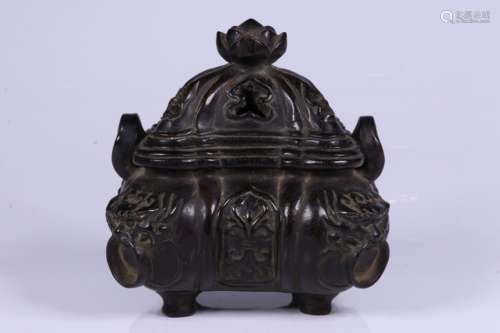 ZITAN WOOD CARVED 'MYTHICAL BEAST' INCENSE BURNER