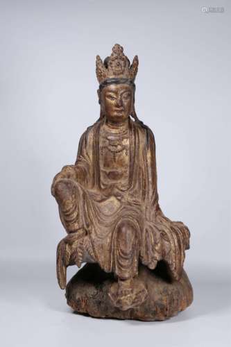 GILT WOOD CARVED GUANYIN FIGURE