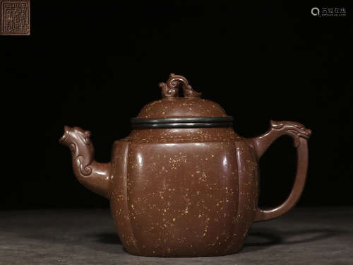 YIXING ZISHA TEAPOT WITH CHILONG SPOUT AND HANDLE