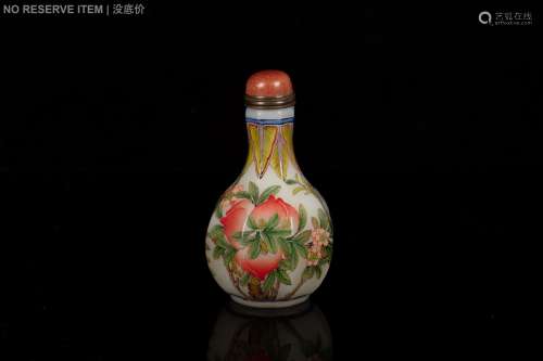 WHITE GLASS AND PAINTED SNUFF BOTTLE