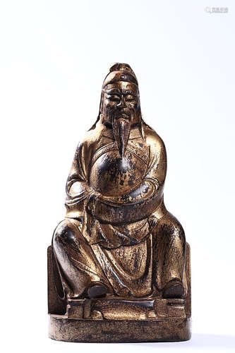 GILT BRONZE CAST 'GUAN YU' SEATED FIGURE