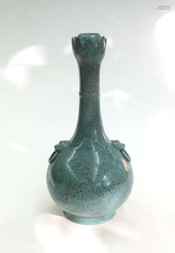 JUN WARE TURQUOISE GLAZED LONG NECK VASE WITH LOOP RING HANDLES