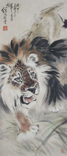 INK AND COLOR ON PAPER PAINTING 'TIGER'