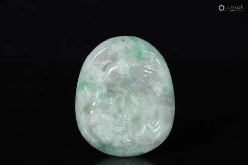 JADEITE CARVED 'DRAGON AND PHOENIX' PENDANT