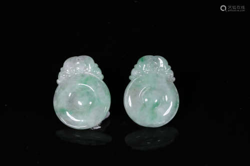 TWO JADEITE CARVED 'RUYI' ORNAMENTS