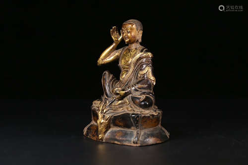 A CHINESE GILD COPPER STATUE OF MAHASIDDHA