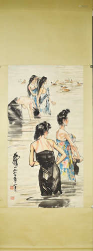 A CHINESE FIGURE PAINTING, HUANG ZHOU MARK