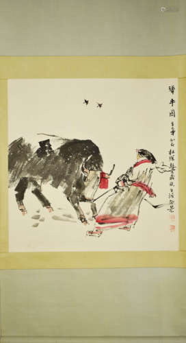 A CHINESE COW PAINTING, DU ZILING MARK