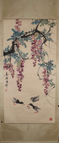 A CHINESE 3 DUCKS PAINTING, LOU SHIBAI MARK