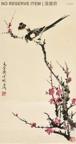 WANG XUETAO: INK AND COLOR ON PAPER PAINTING 'FLOWERS AND BIRDS'