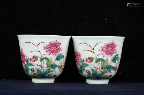 A PAIR OF CHINESE ENAMEL FLORAL PORCELAIN CUPS