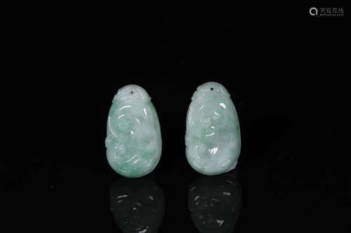 TWO JADEITE CARVED 'RUYI' ORNAMENTS