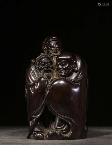 ZITAN WOOD CARVED 'FU LU SHOU' FIGURE