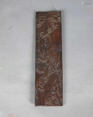 A CHINESE DOUBLE SIDES CARVED ROSEWOOD PAPER WEIGHT