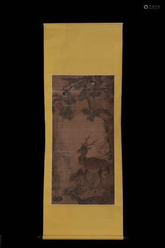 SHEN SHUAN: INK AND COLOR ON SILK PAINTING 'DEER'