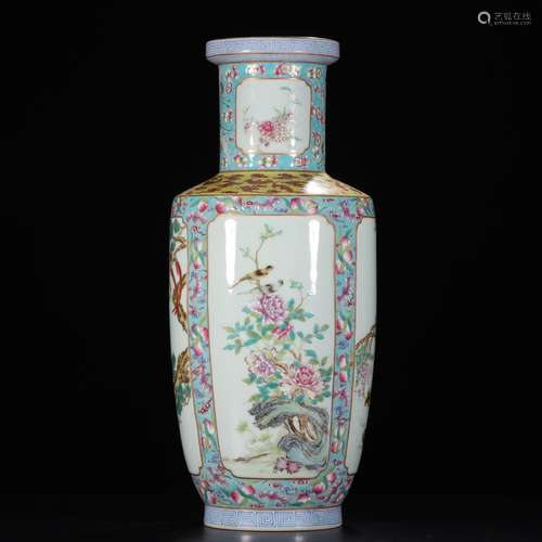 FAMILLE ROSE OPEN MEDALLION 'FLOWERS AND VINES' VASE