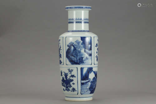 A CHINESE BLUE AND WHITE LANDSCAPE PORCELAIN VASE