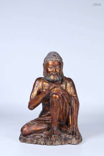 GILT WOOD CARVED BODHIDHARMA FIGURE