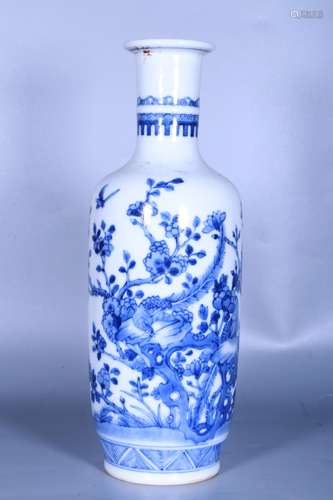 BLUE AND WHITE 'FLOWERS AND BIRDS' VASE