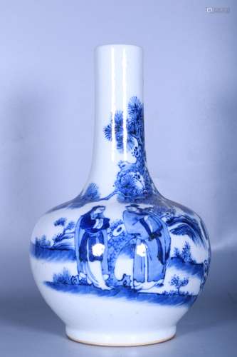 BLUE AND WHITE 'PEOPLE IN FOREST' VASE