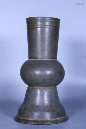 BRONZE CAST GU SHAPED RITUAL WINE VESSEL