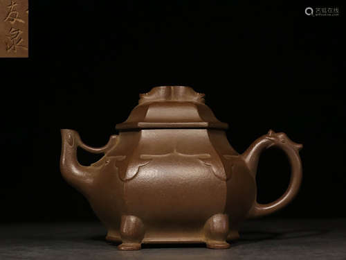 YIXING ZISHA CARVED HEXAGONAL TEAPOT