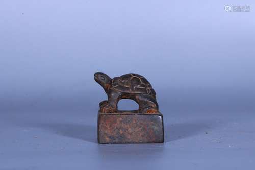 SILVER CAST 'TURTLE' RECTANGULAR STAMP SEAL