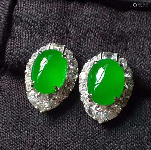 A Pair of Chinese Carved Jadeite Earrings