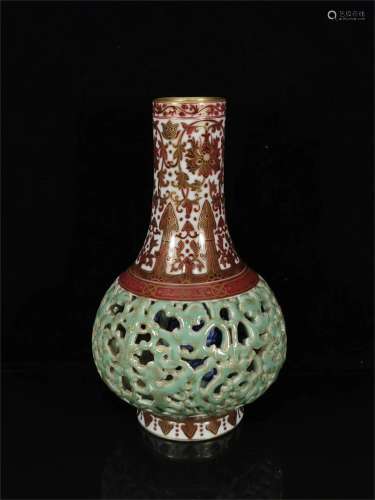 A Chinese Celadon and Iron-Red Glazed Porcelain Vase