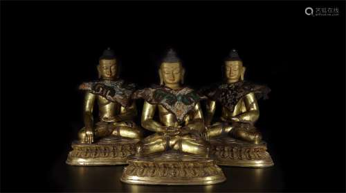 A Set of Three Chinese Gilt Bronze Figrue of Buddha