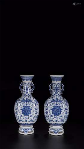 A Pair of Chinese Blue and White Porcelain Hanging Vases