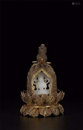 A Chinese Gilt Silver Buddha Niche with Jade Inlaid