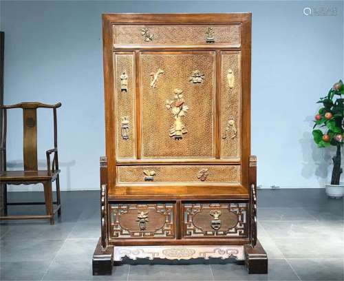 A Chinese Carved Hardwood Floor Screen