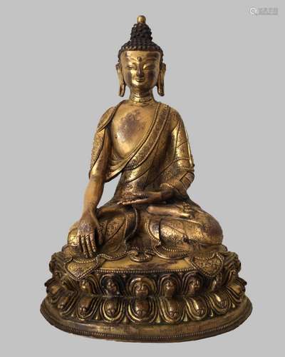 A GILT BRONZE FIGURE OF BUDDHA SAKYAMUNI