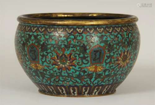 CLOISONNE ENAMELED 'LOTUS' SANSKIT LANCA JAR