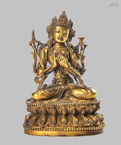 GILT BRONZE FIGURE OF MANJUSRI