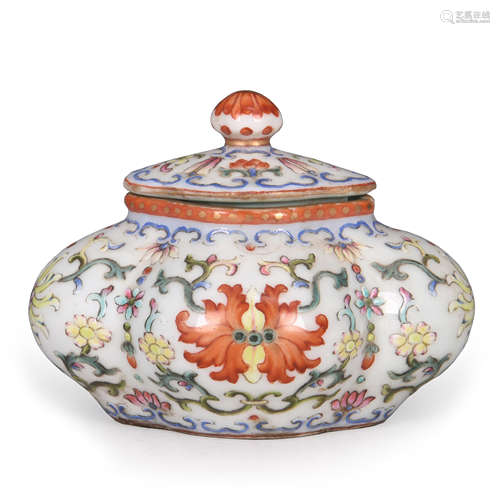 A FAMILLE-ROSE 'LOTUS' JAR AND COVER, QIANGLONG MARK