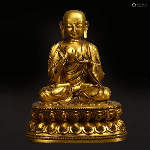 RARE GILT-BRONZE FIGURE OF KSITIGARBHA BODHISATTVA,