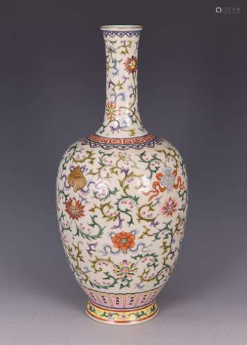 FAMILLE ROSE 'LOTUS' BOTTLE VASE, QIANLONG MARK