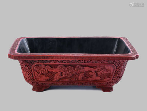 RED CINNABAR LACQUERED  JARDINIERE WITH MARK