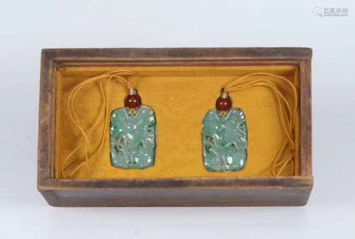 PAIR OF CARVED JADEITE JADE LOTUS PETAL PENDANTS