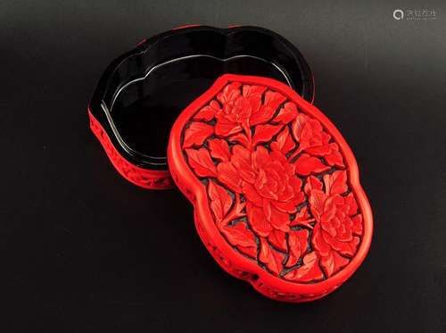 A Chinese Carved Red Lacquerware Inkpad  Box