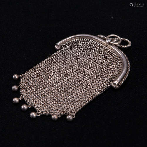 19th Century European Silver Round Money Bag