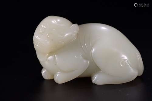 A Chinese Carved Hetian Jade Beast Ornament