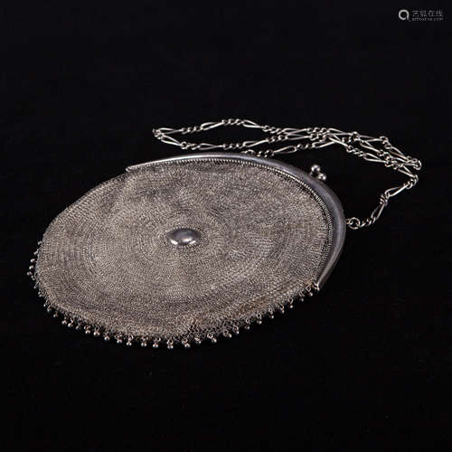 19th Century European Silver Round Money Bag