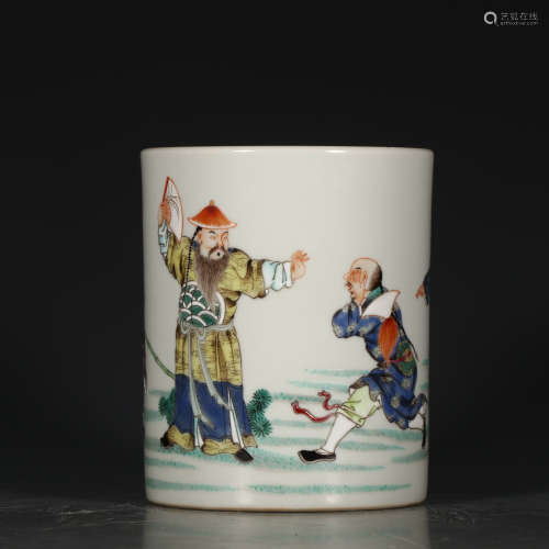 A Chinese Doucai Figure Painted Porcelain Brush Pot