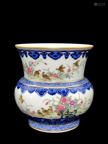 A Chinese Blue and White Floral Inscribed Porcelain Slag bucket